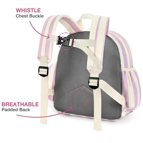 Image of STEAMEDBUN Corduroy Kids Backpack for Girls and Boys 5-8: Girls Backpack for Elementary Kindergarten - 15 inch Cute Backpacks for Kids - Stripe