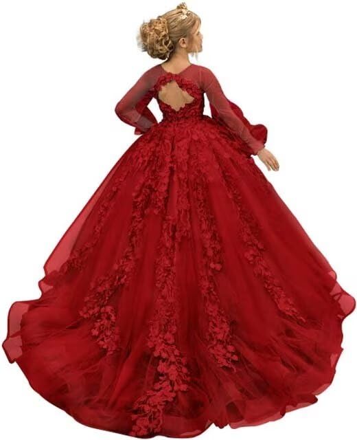 Flower Girl Dress Tulle First Communion Dress Long Sleeve Pageant Ball Gowns