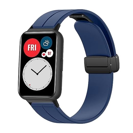 LanQii Correa Compatible con Huawei Watch Fit, Deportiva Suave Silicona Ajustable Fuerte Cierre Magnético Pulsera Hombres Mujeres para Huawei Watch Fit -Azul