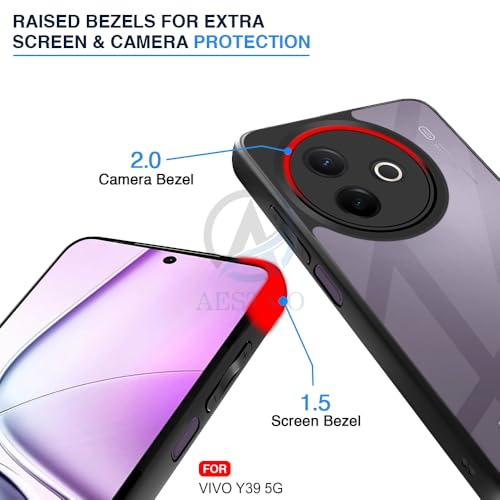 Image of AESTMO Vivo Y39 5G Back Cover | 360 Protection | Crystal Clear Hard Back Transparent | Bumper Case for Nothing Vivo Y39 5G (PC+TPU, Black Bumper)