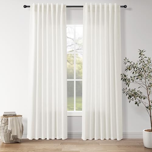 Image of Nanspring Linen Curtains 84 Inch for Living Room Back Tab Neutral Linen