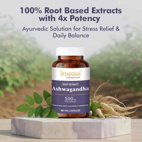 Image of Baidyanath Trusoul Ashwagandha 60 Veg Capsules | Supports Stress Relief Mood Stability | Rich in Antioxidants (Pack of 2)