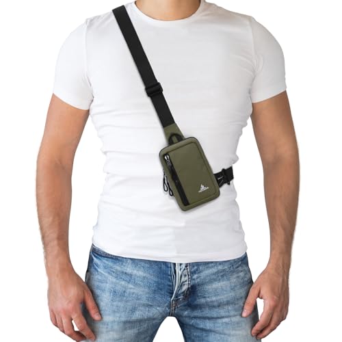 Peicees Small Crossbody Bag for Men Women Mini Sling Bag Travel Running Phone Daypack Cross Body Shoulder Bags, 2 Sizes, Mini Army Green