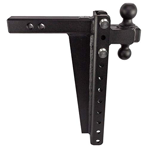 Bulletproof Hitches 2.0" Adjustable Heavy Duty (22,000Lb Rating) 16" Drop/Rise Trailer Hitch With 2" And 2 5/16" Dual Ball (Black Textured Powder Coat, Solid Steel) #TOP4