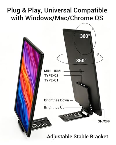 Image of Laptop Screen Extender, 13.3 inch FHD Portable Second Monitor for Laptop | 360 Rotation, Adjustable Stand, 1.38lbs Ultra-Slim Lightweight,Plug & Play, Mini HDMI /USB Type-C, Windows /Mac /Android