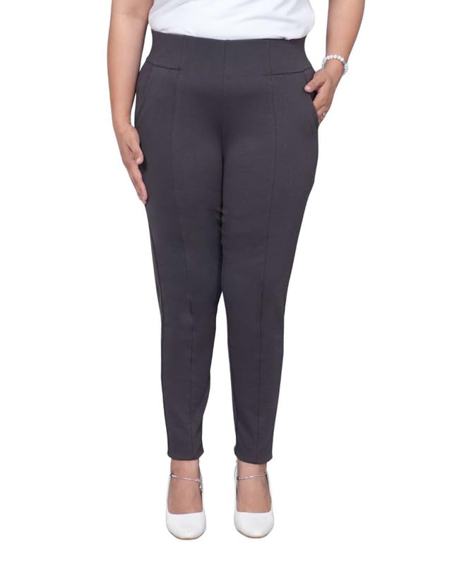 Image of Mlada Women's Solid Cotton Lycra High Waist Ankle Length Tummy Tucker Jeggings Trouser with 2 Side Pockets | Office Wear Summer Pants | Regular Fit, Stretchable, Comfortable & Stylish Everyday Bottoms