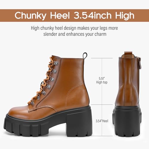 Image of FITORY Women's Combat Boots Lightweight Lace up Side Zipper Ankle Botas High Heel Chunky Platform Lug Sole Booties 2026 Size 6-11