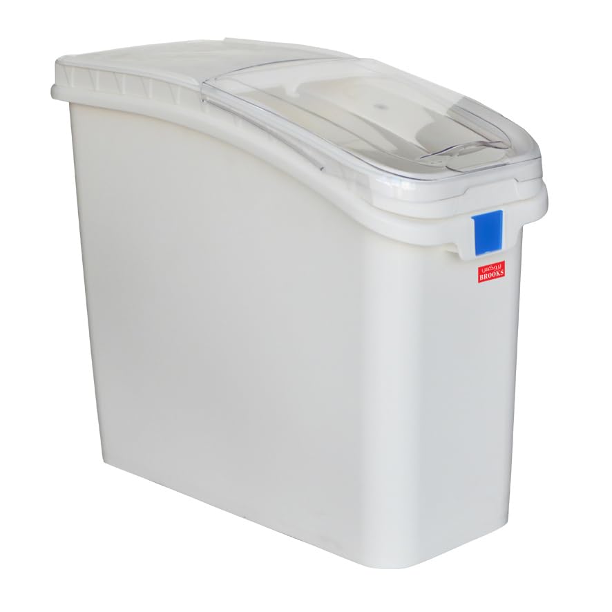 BROOKS White Ingredient Storage Bin, Capacity 81 Ltr. Shelf Ingredient Bin with Sliding Lid and Scoop for Kitchen