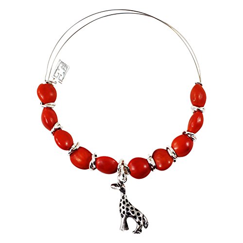 Image of Silver Giraffe Llama Charm Adjustable Bangle Bracelet for Women- inch Symbol of Protection, Peace & Grace w /Meaningful Good Luck Seed Beads - Handmade Jewelry | Great Gifts for Mom, Daughter, Sister,