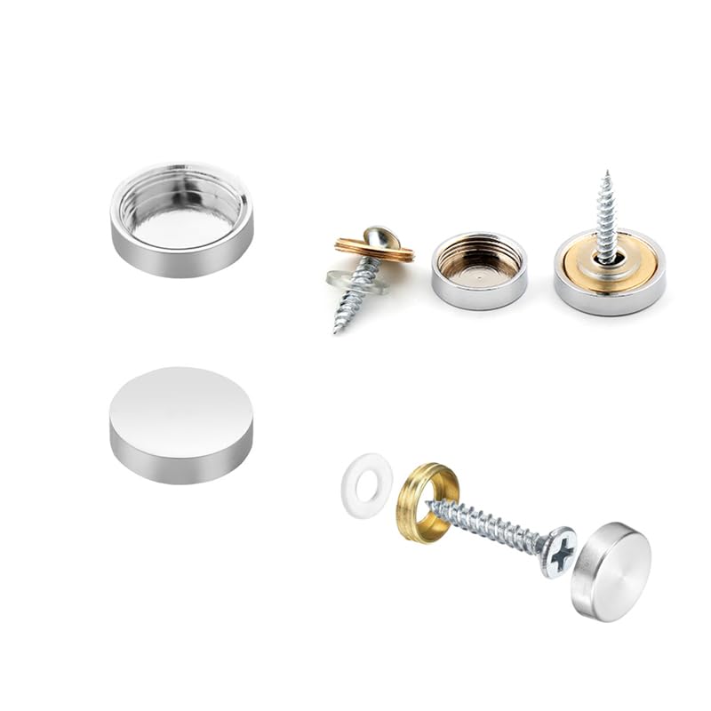 Wopanxye Lot de 12 vis de miroir avec capuchons chromés de 10 mm pour décoration de douche, clous en acier inoxydable brossé poli avec rondelles pour...