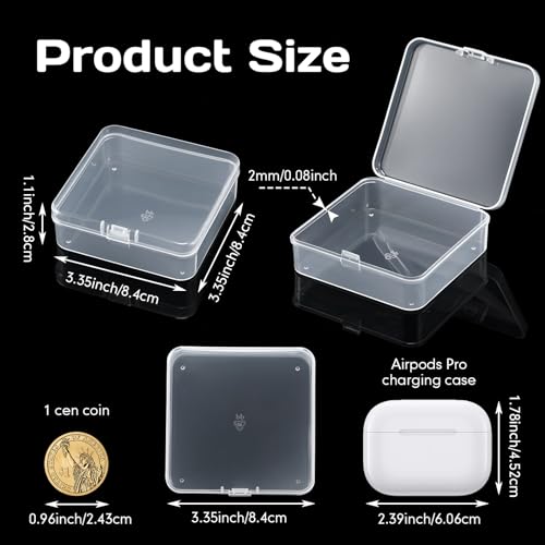 Image of SATINIOR 300 Packs Clear Small Plastic Containers 3.35 X 3.35 X 1.1 Inches Transparent Storage Box with Hinged Lid in Bulk for Jewelry Hardware Crafts Small Items