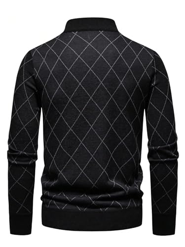 Floerns Men's Lightweight Sweater Plaid Long Sleeve Knit Quarter Zip Pullover Sweaters2