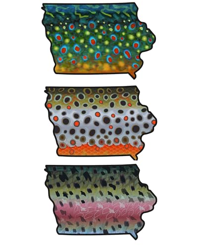 Iowa 3" Trout Fly Fishing 3-Sticker Set – Waterproof Vinyl Featuring Brook, Brown & Rainbow Trout – Ideal for Yeti, Hydroflask, Laptops, Fly Boxes & Outdoor Gear – Made in USA