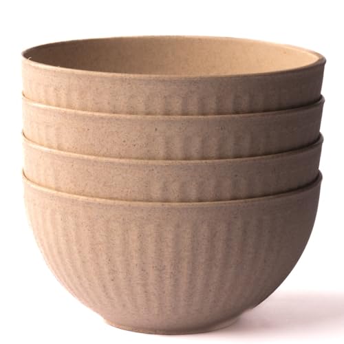 Image of Irida Naturals Planet Friendly Fluted Bowl Set - Lightweight & Unbreakable Microwave Safe Bowl Set, Bamboo Fiber Snacks Serving Bowls for Kids & Adults, 800 ml Pack of 4 (Soft Beige)