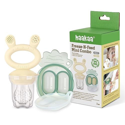 Image of Haakaa Freeze-N-Feed Mini Combo with Silicone Food Feeder & Silicone Mini Nibble Tray|Baby Solid Food Self Feeder|Breastmilk Popsicle Mold Storage & Feeder for Soothing Baby Gums 1 PK