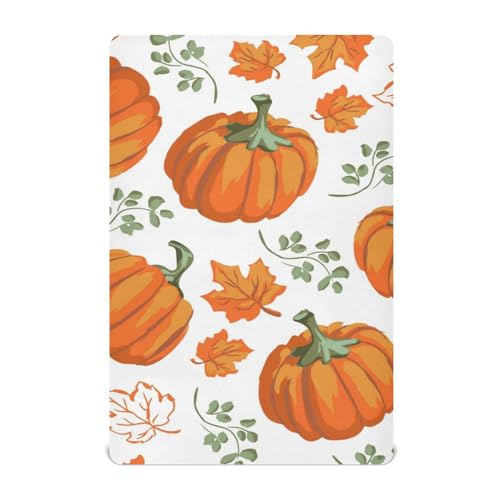 Moudou Autumn Harvest Pumpkin Playard Sheet for Boy Girls, Soft Breathable Fitted Toddler Sheet for Standard Playard Bed Mattress, 39 x 27 x 5 Inch