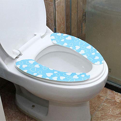 WC-Sitzbezug Soft WC Paste WC-Sitzpolster Waschbar Badwärmer Sitzdeckelbezug Pad WC Closes Klebesitzmatte, blaues Herz