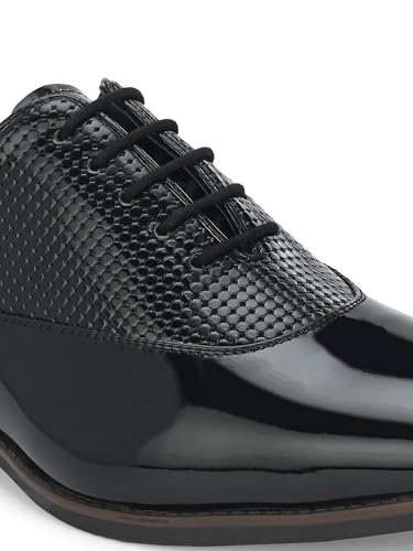 Image of San Frissco Men's Formal Shoes Textured Leatherette Glossy Lace Up Derbys /Soft Cushioned Footbed with TPR Sole /Stylish, Trending, Elegant for Office and Party
