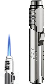 Fireblaze Electric Lighter,Fire Blaze Lighter, Brightfire Lighter,Refillable Large Flame Lighter, Windproof Torch Butane Lighter With Safety Lock, for Kitchen Cooking Creme Brulee, GrillingSilver