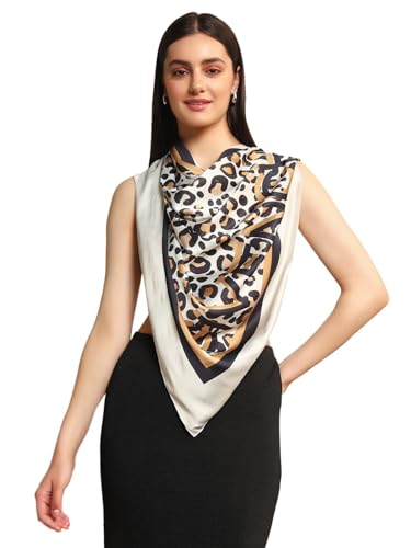 Image of Ravaiyaa - Attitude is everything Women Silk Digital Print Large Square Scarf Breathable Lightweight Neckerchief Printed Headscarf 40 inch x 40 inch Inch