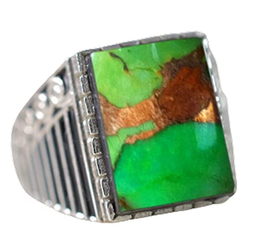 Green Copper Turquoise Gemstone Ring, 925 Sterling Silver, Natural Turquoise, Anniversary Gift Ring, Black Enamel, Antique Men's Ring, Men's Statement Ring, Birthday Gift Ring, Lover Gift