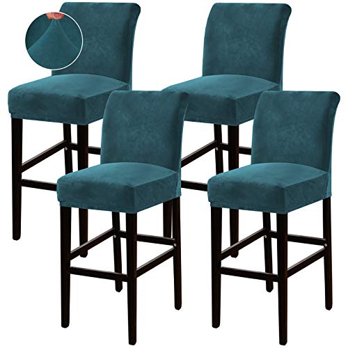 Turquoize Bar Stool Covers 4 Pack Bar Stool Covers with Backs Barstool Covers Velvet Bar Stool Seat Covers Slipcover Pub Counter Stool High Back Chair Covers, Thick Soft Modern Style, Deep Teal, 4
