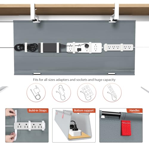 Image of Univivi No Drill Under Desk Cable Management Tray, 36 inch Cord Organizer for Table, Clamp /Screw Mount Desk Cable Management, Premium Fabric Cable Management Tray for Office, Home
