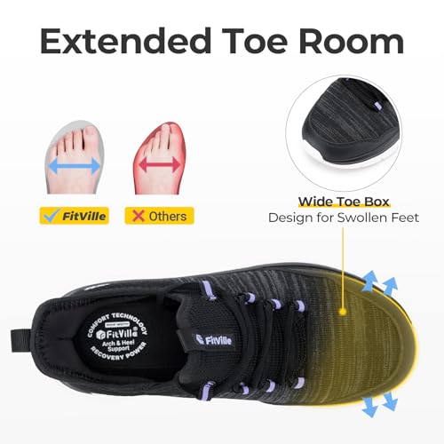 FitVille Women's Slip On Sneakers Wide Shoes Hands Free Running Shoes Slip-On Walking Shoes for Flat Feet Plantar Fasciitis Heel Pain Relief - Cloud Walker V72