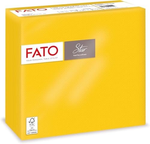 Fato - Serviettes en papier jetables, douceur et moelleux, paquet de 40 serviettes, format 38x38 pliées en 4, 2 plis, couleur jaune, 100% pur papier...