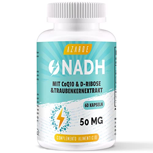 NADH 50mg, Hochdosiert Zusammengesetzte Formel mit Coenzyme Q10 für Zelluläre Energie, Antioxidantien-Unterstützung und ATP-Produktion, 60 Kapseln (1er Pack)