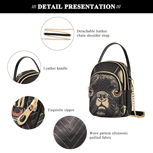 Cute Black Pug Sling Bag for Women, Small Shoulder Bag Crossbody Bag Purse with Chain Strap Top handle 5.91×3.15×8.27 Inches4