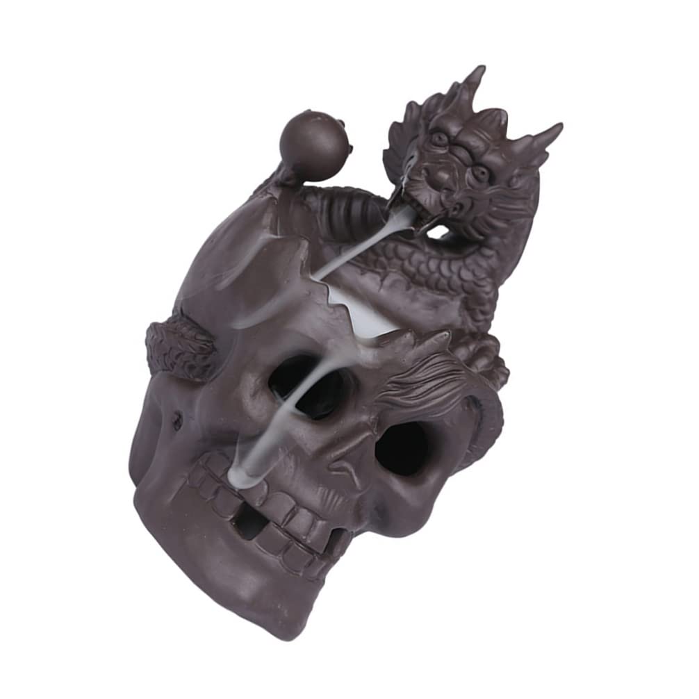 Stainporzellan Totenkopf mit LED Rückfluss Räuchergefäß | Rauchbrunnen Wasserfall, Meditation und Dekoration, Japanische Räucherstäbchen Halter, Sanftes Licht