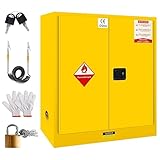 Yellow 45 Gal Safety Storage Cabinet, Manual Closing Flammable Liquid Locker, Large Metal Chemical Box with Shelves, 44
