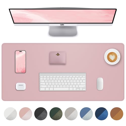 AFIING Leather Desk Mat Protector Mouse Mat Non-Slip PU Leather Desk Blotter Laptop Desk Pad Waterproof Desk Cover for Office and Home (60 x 35 cm Light Pink)