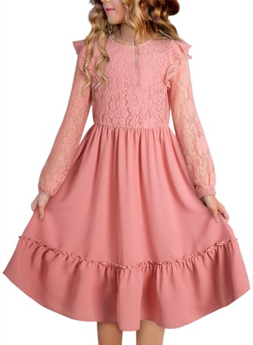 blibean Tween Girls 2025 Long Sleeve Dresses Kids Fall Formal Dress Size 6-15 Years