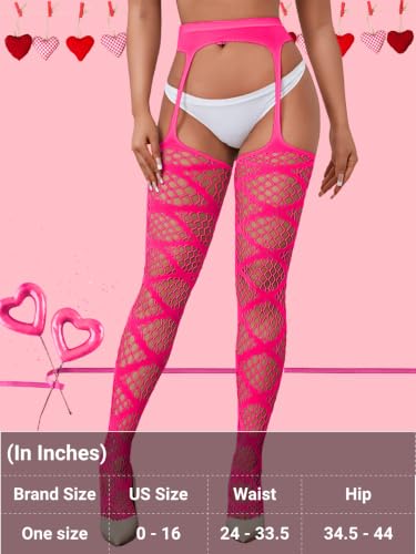 Image of Kaei&Shi Womens Thigh High Fishnet Garter Stockings Rave Party | Suspender Pantyhose, Sexy Tights for Date Night Club