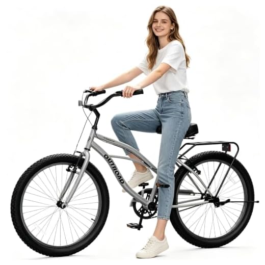 SUNCROWN Cruiser Bike for Women & Men, 24 Inch Beach Commuter Bicycle, Single Speed & High-Carbon Steel Frame with V-Brakes & Rear Rack, Comfortable City Bike for Adults, Grey