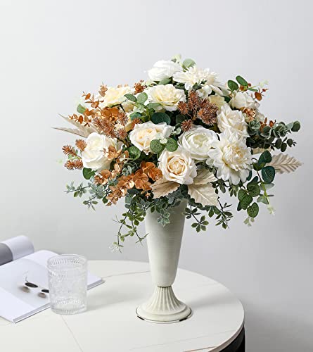 Yyhuawu Artificial Flowers Combo Box Set Gradient Color Flower Leaf With Stems For Diy Wedding Bouquets Centerpieces Baby Shower Party Home Decorations Ivory #TOP3