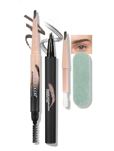 Anglicolor Eyebrow Pencil Set Pen Fast Eyebrows In 3 Minutes,Microblading Eyebrow Pen Replacement Core For,Eyebrow Brush Quick Fill,Combined For Better Results,Great Value (03 Slate Brown Set)