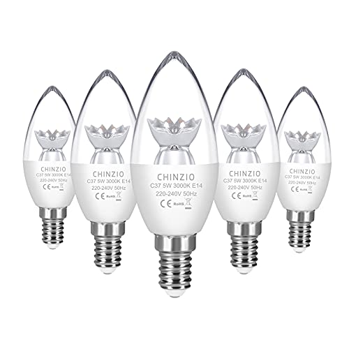 CHINZIO Ampoule LED E14, 5W E14 LED Ampoules Bougie, Blanc Chaud 3000K, Non Dimmable, 380LM, Angle de Diffusion 270°, Culot Vintage Ampoules à Bougie à Vis Edison, Lot de 5 Cover