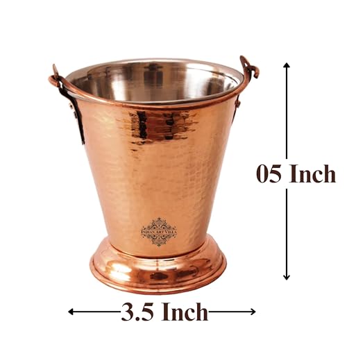 Image of Indian Art Villa Steel Copper Hammered Design Bucket, Serveware & Tableware for Home, Hotel & Restaurants, Volume-300 ML