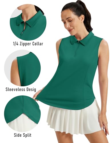 Image of MAGCOMSEN Womens Golf Shirts Sleeveless 1 /4 Zip Collared Polo Shirt UPF 50+ Quick Dry Workout Tank Tops Tennis