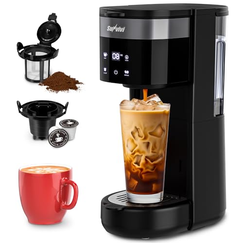 SUNVIVI Iced Coffee Maker, Single Serve Coffee Maker with 3 Brewing Options for K Cup Pod or Ground...
