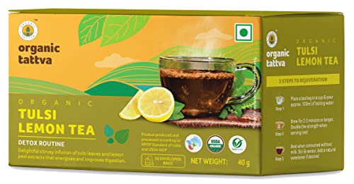 Image of Organic Tattva 20 Lemon Tea Bag | Tulsi and Green Tea Blend | All-Natural Flavor | Zero Calories | Refreshing Lemon Tea Anytime, Anywhere (Pack of 3)