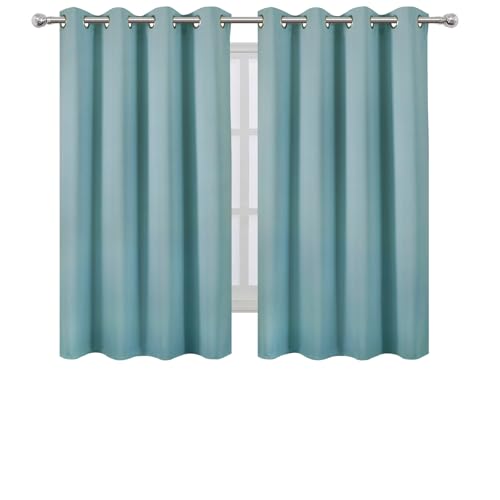 Image of LEMOMO Blackout Curtains 66 x 54 Inch Long Stone Blue Curtains Set of 2 Panels Room Darkening Curtains for Bedroom and Living Room