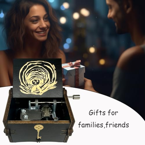 Youtang Music Box Engraved Wooden Gifts Mini Musical Box Play Dreaming for Birthday/Anniversary/Valentine's Day/Christmas (Hand Crank, Black)