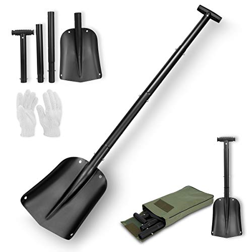 HAUSPROFI Snow Shovel, Tactical Shovel Collapsible Design Aluminium Alloy, Hand Shovel for Car, Snow, Gardenn and Camping, Black, Detachable Five-Piece Construction