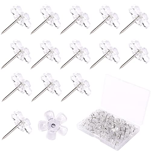 Lot de 100 punaises murales en Plastique avec boîte de Rangement, punaises en Acier Inoxydable pour Tableau en liège, Tableau d'affichage (Style Fleur de Prune)