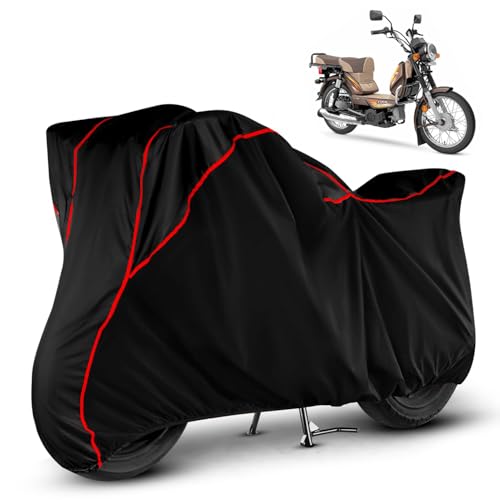 Image of Heavy Duty Waterproof Bike Cover for TVS XL 100 | All Weather Protection from Rain, Dust, Sun & Scratches | Universal Fit for All Bike & Scooty | Black Red Piping | XL 100 Cover