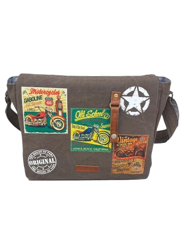 Image of The House of tara Distressed Cotton Canvas Messenger Bag for Men and Women | Printed Crossbody Sling Bag With Laptop Compartment (Upto 15.6 Inch), Broad Adjustable Straps (Acorn Brown)